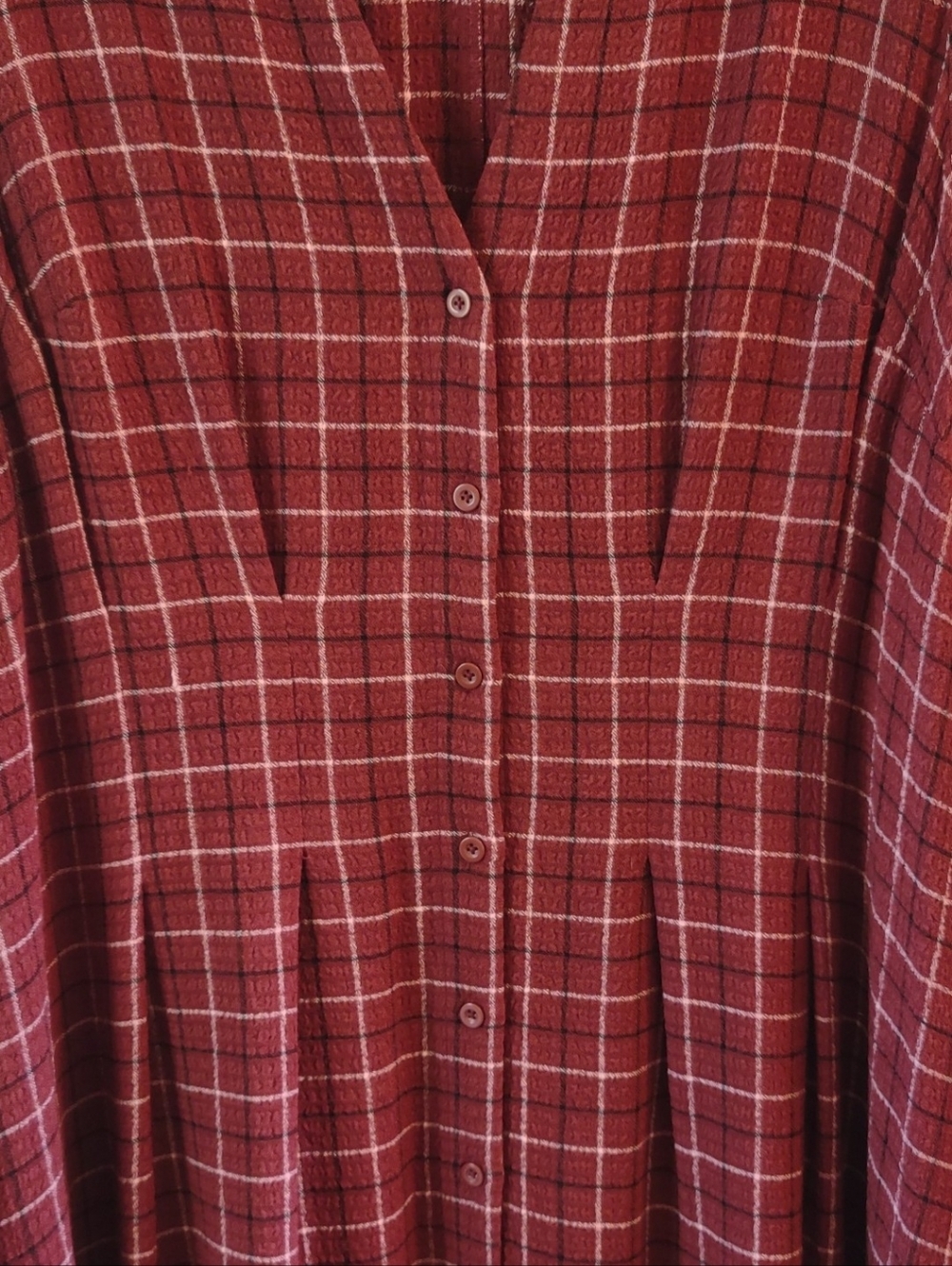 TORRID SIZE 1 / 1X Brown Plaid Gauze Long Bell Sleeve Mini Shirt Dress, Buttons - Picture 4 of 8